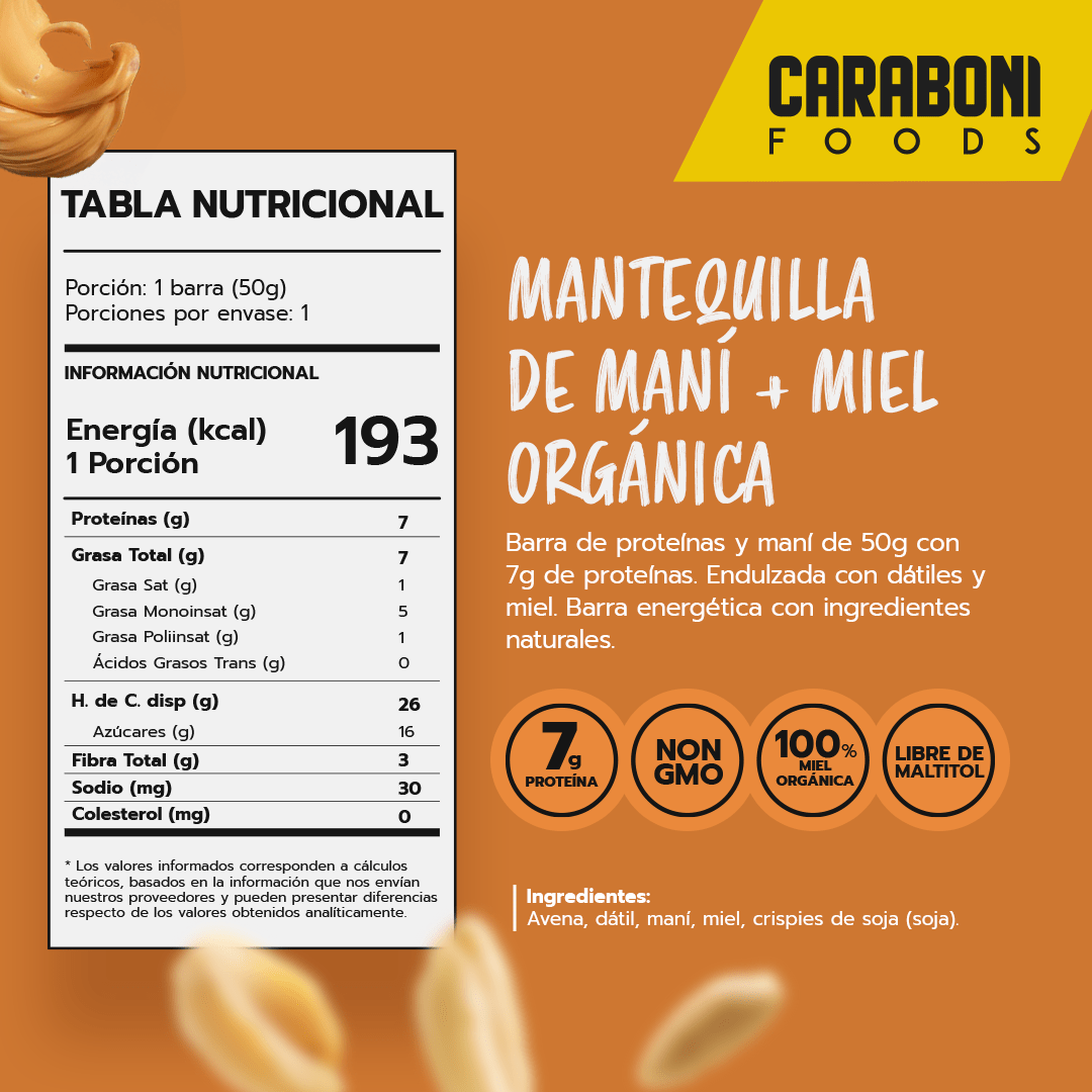 Mantequilla de Maní Snack Energético 50 gr. - Caraboni Foods