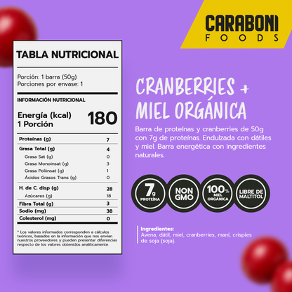 BERRIES | Cranberries + Miel Cruda Barra Energética 50 gr.