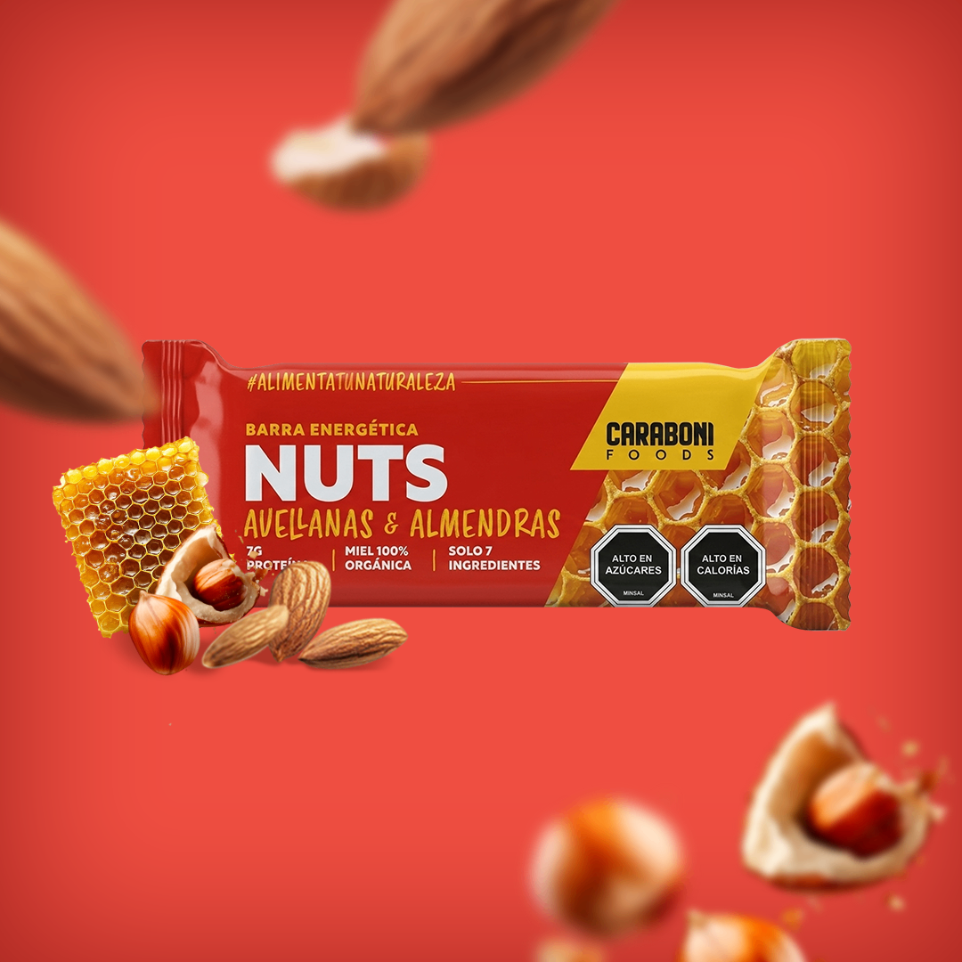 Barra Energética Nuts con Almendra y Avellana Miel Cruda 50gr - Caraboni Foods