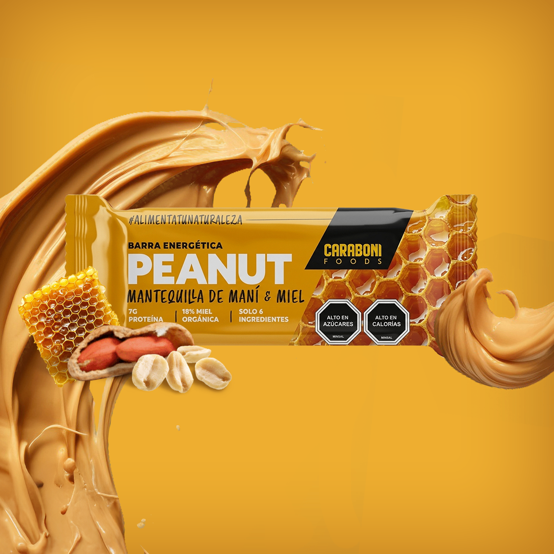 Barra Energética Peanut con Mantequilla de Maní y Miel Cruda 50gr - Caraboni Foods