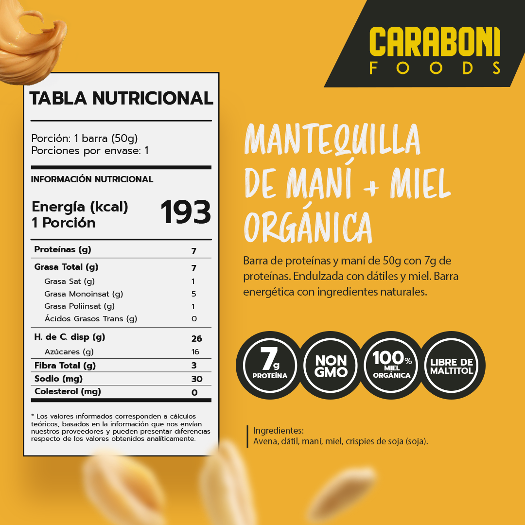 PEANUT | Mantequilla de Maní + Miel Cruda Barra Energética 50 gr.