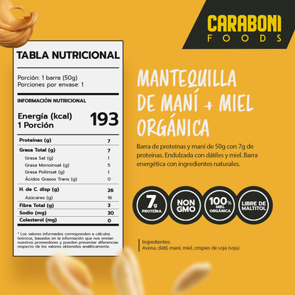 PEANUT | Mantequilla de Maní + Miel Cruda Barra Energética 50 gr.